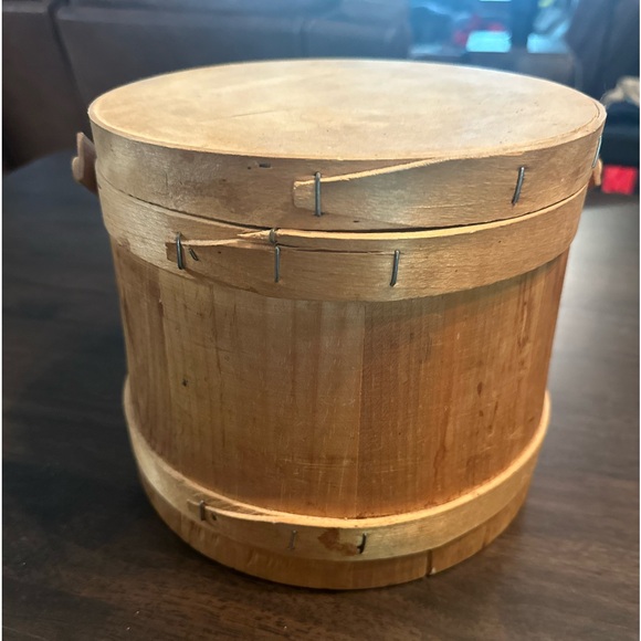 Source Unknown Other - Vintage Wooden Firkin Sugar Bucket Wood Handle & Lid Small